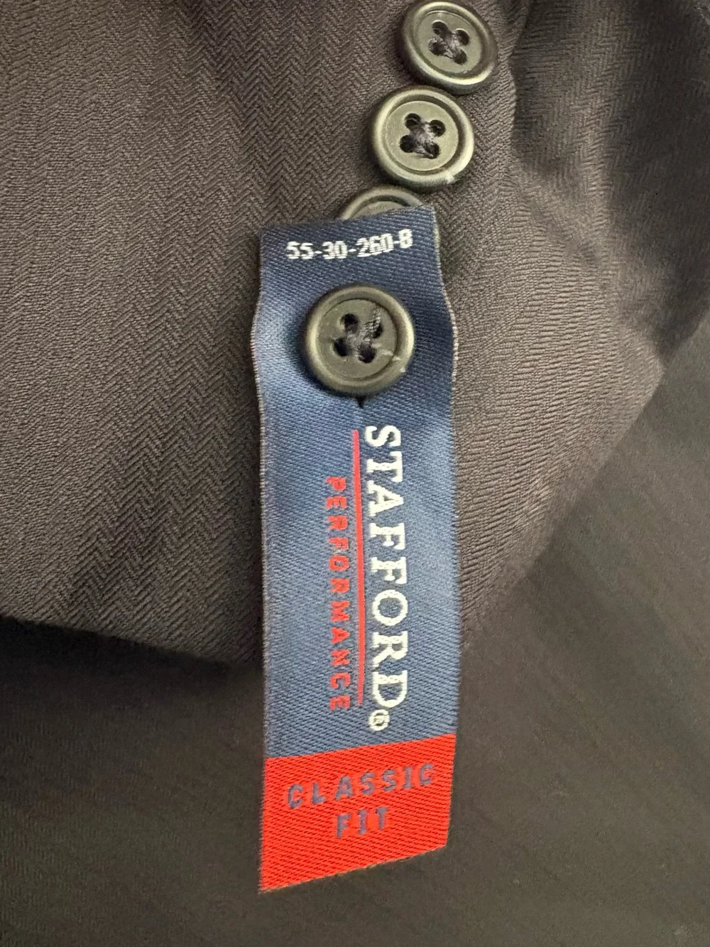 NWT Stafford Men's Navy Two-Button Suit Jacket-55 chest; 30 arms